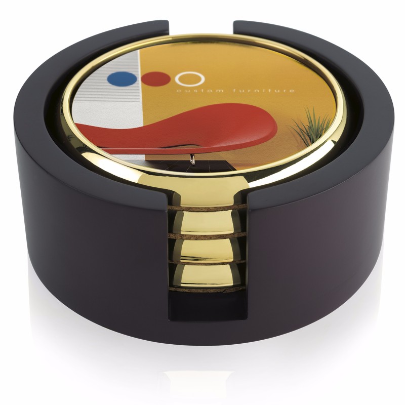 JAFFA® Four Round Radiant Coasters with Wood Tray 2 JAFFA® Four Round Radiant Coasters with Wood Tray 2