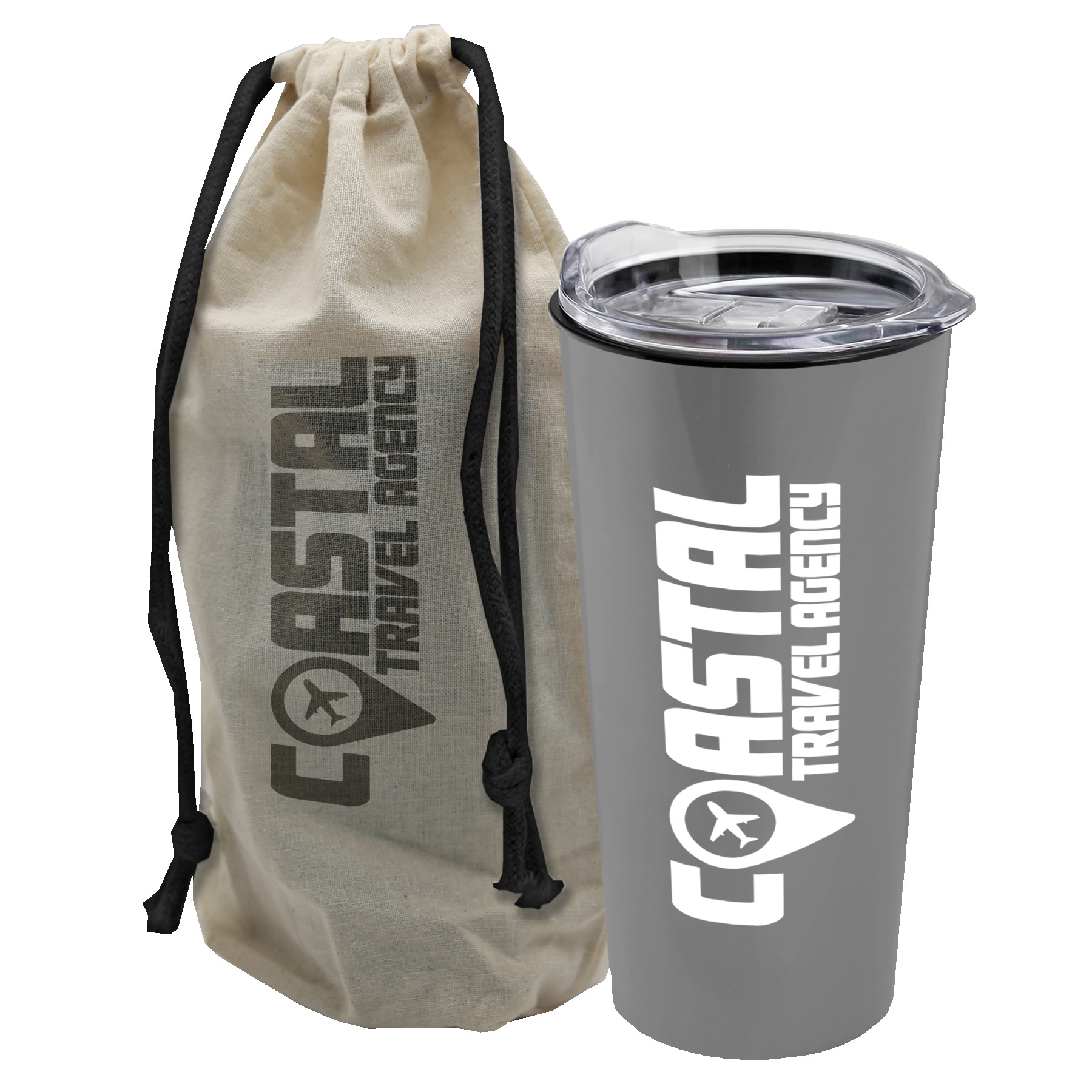 Garyline® Explore Tumbler with Slider Lid in a Cotton Bag - 18 oz. 2