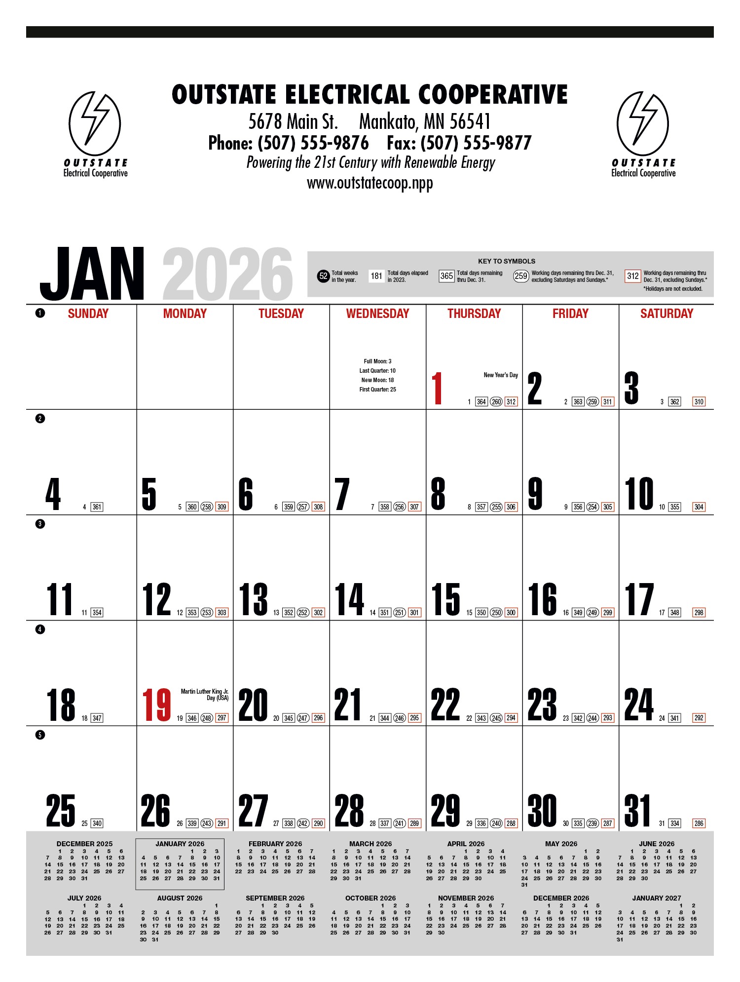 HotLine® Products Yearly Record® Gray with Red Calendar 2