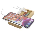 Bamboo 10W Wireless Charging Pad with Cable Organizer - phone horizontal Bamboo 10W Wireless Charging Pad with Cable Organizer - phone horizontal