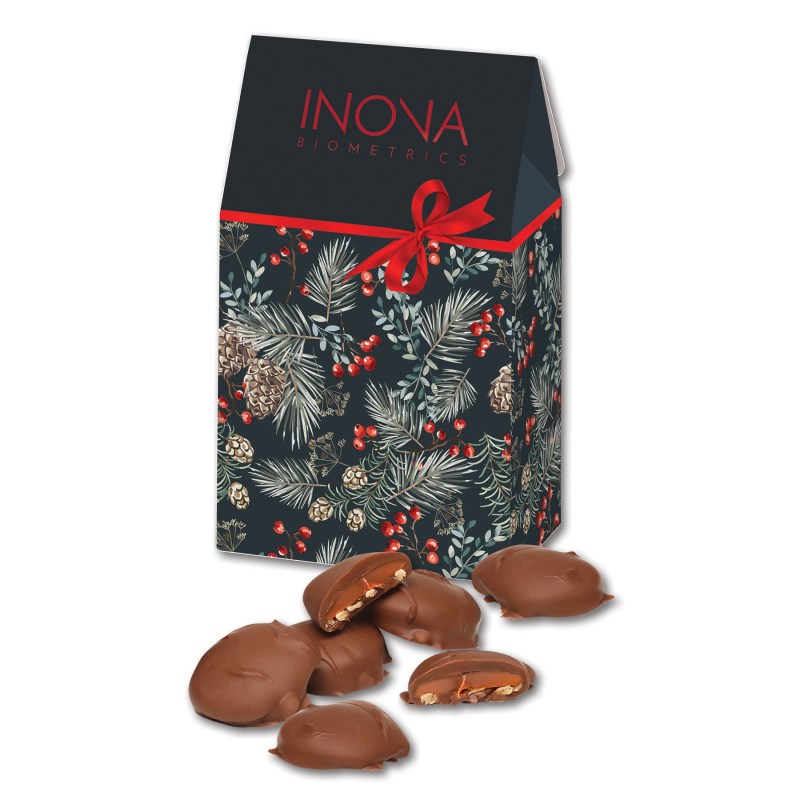 Pine Boughs & Berries Gable Top Gift Box w/Caramel Pecan Clusters 1 Pine Boughs & Berries Gable Top Gift Box w/Caramel Pecan Clusters 1