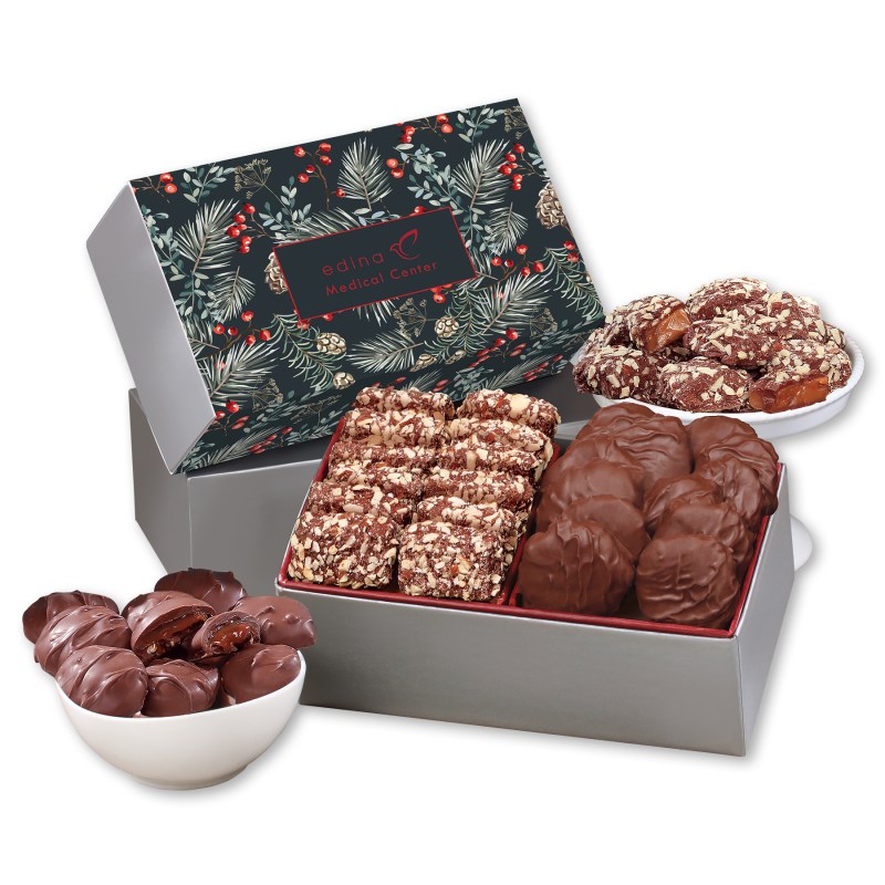 Pine Boughs & Berries Sleeve Gift Box w/Toffee & Pecan Clusters 1 Pine Boughs & Berries Sleeve Gift Box w/Toffee & Pecan Clusters 1