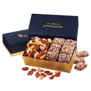 Navy & Gold Gift Box w/English Butter Toffee & Deluxe Mixed Nuts 1 Navy & Gold Gift Box w/English Butter Toffee & Deluxe Mixed Nuts 1