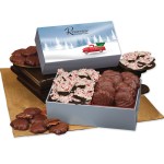 Peppermint Bark & Pecan Clusters in Gift Box with Red Truck Sleeve 1 Peppermint Bark & Pecan Clusters in Gift Box with Red Truck Sleeve 1