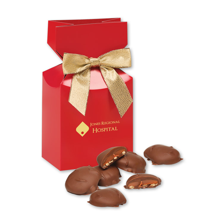 Red Gift Box w/Caramel Pecan Clusters 1
