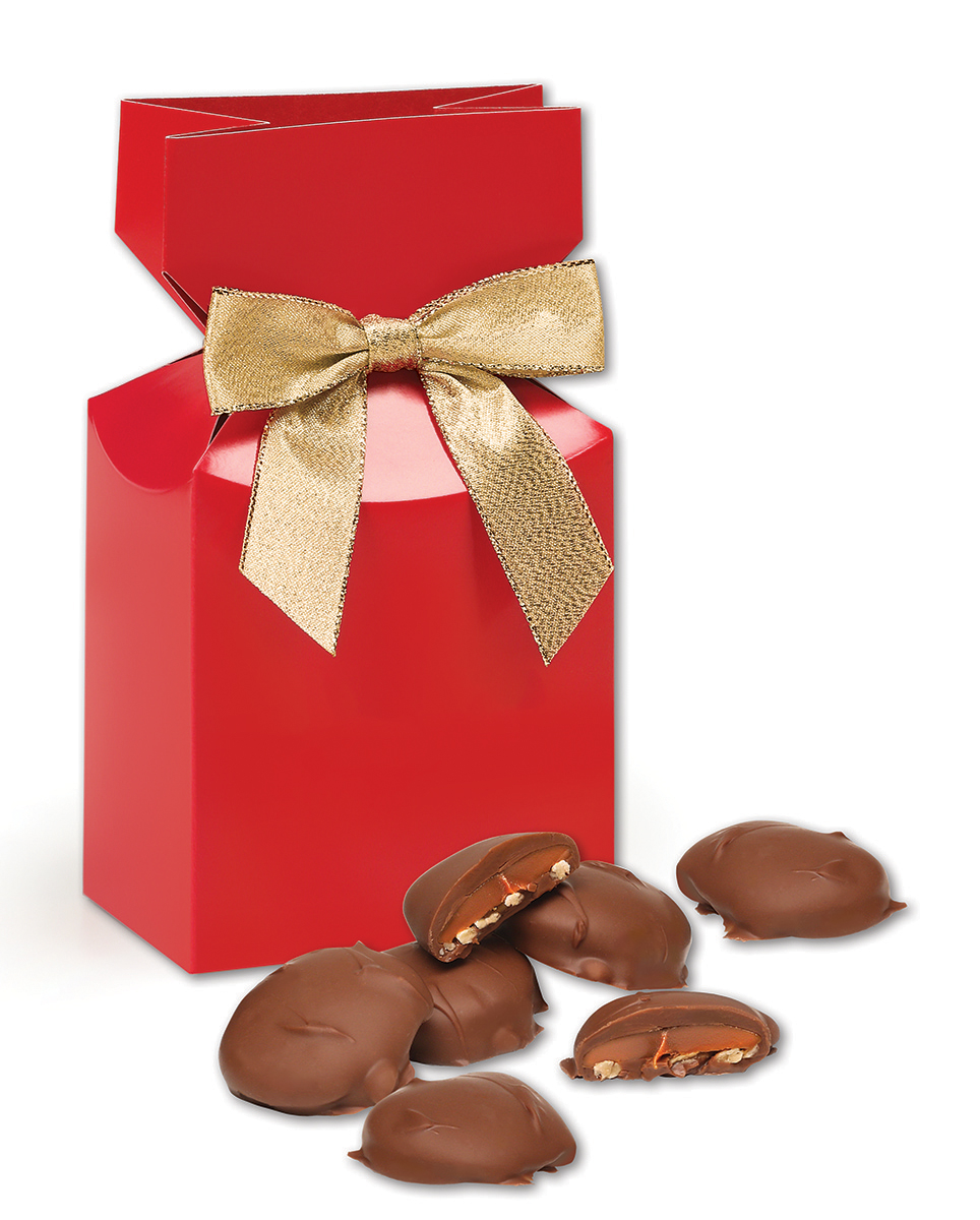Red Gift Box w/Caramel Pecan Clusters 1