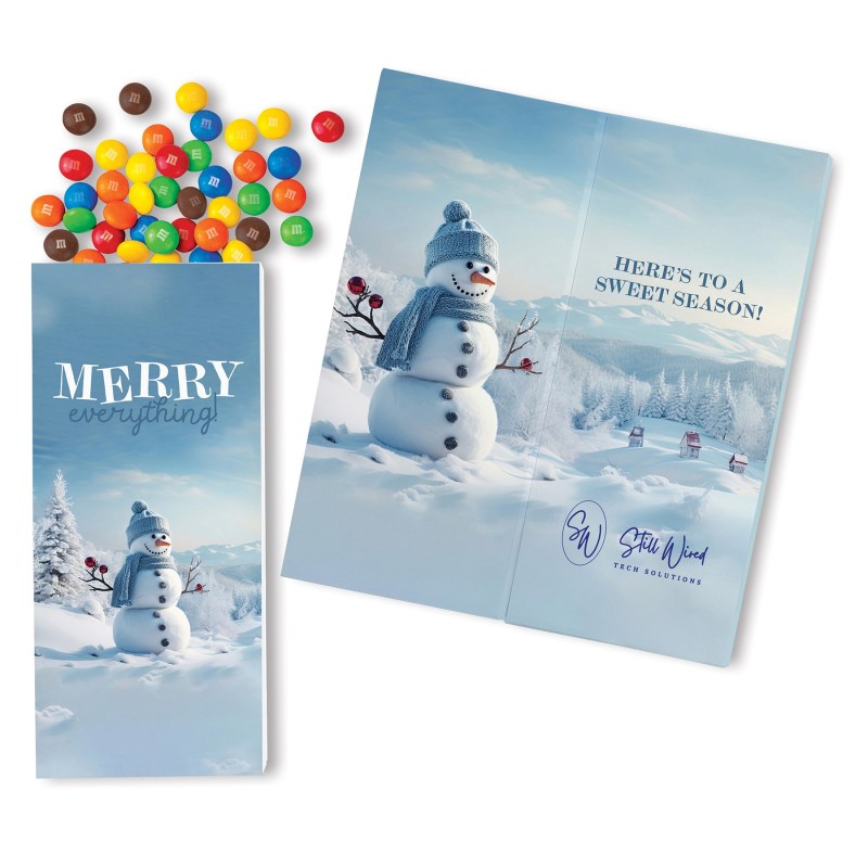 One Color Foil-Stamped Stock Snowman Sweeter Cards with Candy Coated Chocolate Bitz 1 One Color Foil-Stamped Stock Snowman Sweeter Cards with Candy Coated Chocolate Bitz 1