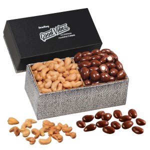 Black & Silver Gift Box w/Chocolate Almonds & Cashews 1 Black & Silver Gift Box w/Chocolate Almonds & Cashews 1