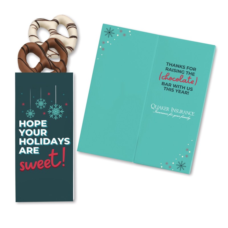 One Color Foil-Stamped Stock Holiday Sentiment Sweeter Cards with Chocolate Dipped Pretzels 1 One Color Foil-Stamped Stock Holiday Sentiment Sweeter Cards with Chocolate Dipped Pretzels 1