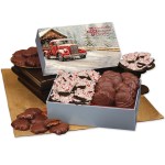 Peppermint Bark & Pecan Clusters in Gift Box with Red Truck on Bridge Sleeve 1 Peppermint Bark & Pecan Clusters in Gift Box with Red Truck on Bridge Sleeve 1