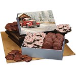 Peppermint Bark & Pecan Clusters in Gift Box with Red Truck on Bridge Sleeve 2 Peppermint Bark & Pecan Clusters in Gift Box with Red Truck on Bridge Sleeve 2