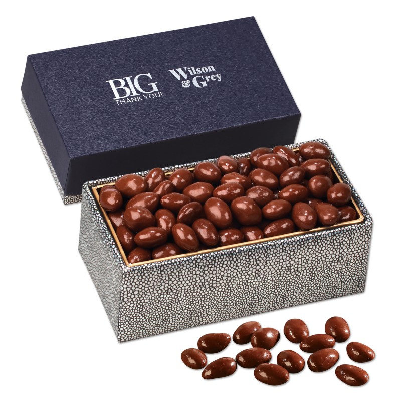 Navy & Silver Gift Box w/Chocolate Covered Almonds 1 Navy & Silver Gift Box w/Chocolate Covered Almonds 1