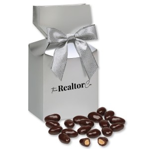 Dark Chocolate Covered Almonds in Silver Premium Delights Gift Box 1 Dark Chocolate Covered Almonds in Silver Premium Delights Gift Box 1