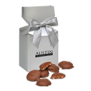 Silver Gift Box w/Caramel Pecan Clusters 1 Silver Gift Box w/Caramel Pecan Clusters 1