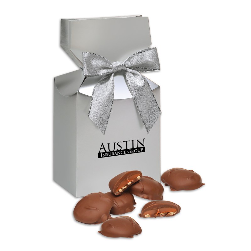Silver Gift Box w/Caramel Pecan Clusters 1 Silver Gift Box w/Caramel Pecan Clusters 1