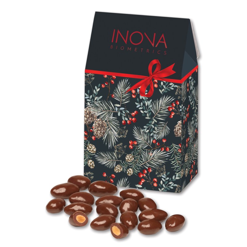 Pine Boughs & Berries Gable Top Gift Box w/Chocolate Covered Almonds 1 Pine Boughs & Berries Gable Top Gift Box w/Chocolate Covered Almonds 1