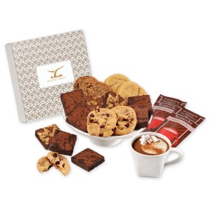 Gourmet Cookie & Brownie Gift Box with Silver & Gold Geometric Sleeve 1 Gourmet Cookie & Brownie Gift Box with Silver & Gold Geometric Sleeve 1