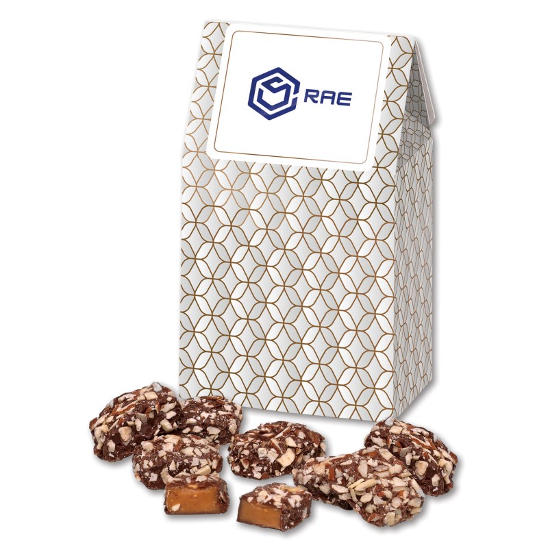 Silver & Gold Geometric Gable Top Gift Box w/English Butter Toffee 1 Silver & Gold Geometric Gable Top Gift Box w/English Butter Toffee 1