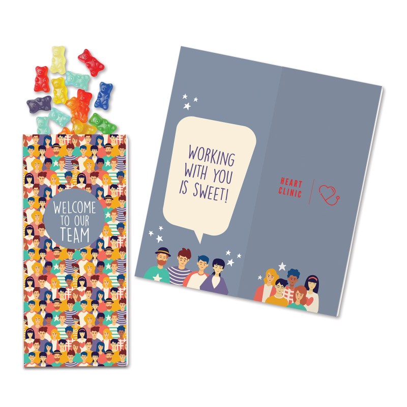 One Color Foil-Stamped Stock Welcome Sweeter Cards with Albanese® Gummi Bears 1 One Color Foil-Stamped Stock Welcome Sweeter Cards with Albanese® Gummi Bears 1