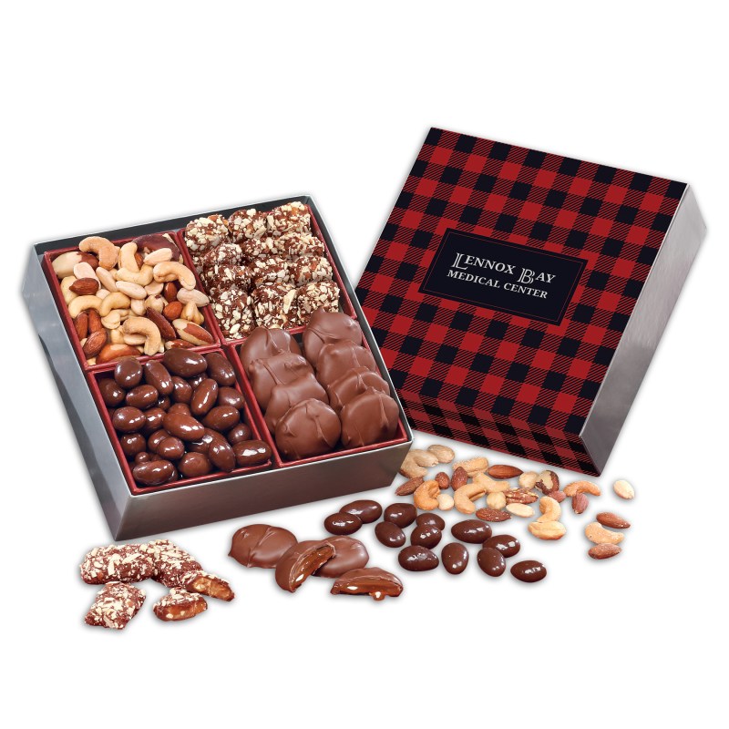 Gourmet Holiday Gift Box with Plaid Sleeve 1 Gourmet Holiday Gift Box with Plaid Sleeve 1