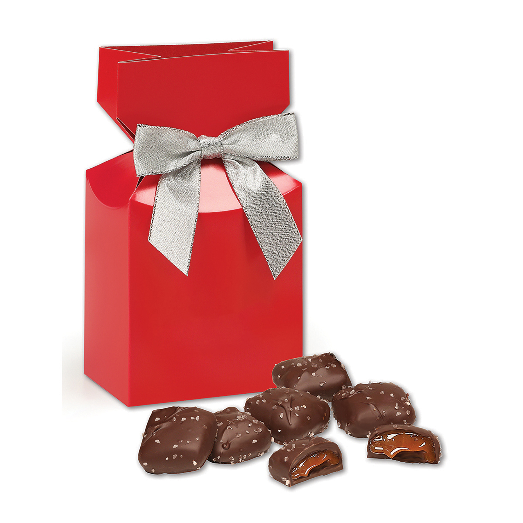 Red Gift Box w/Chocolate Sea Salt Caramels 1