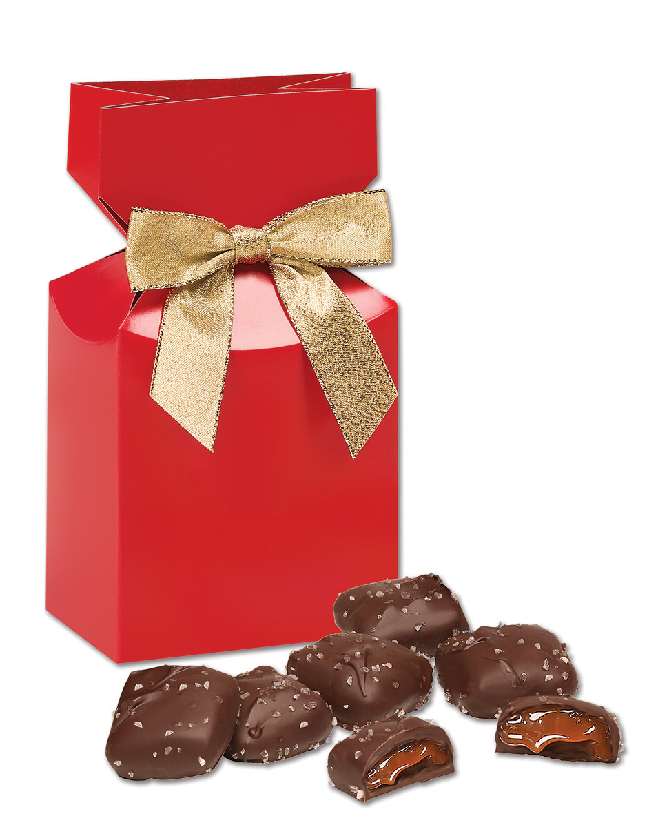 Red Gift Box w/Chocolate Sea Salt Caramels 1
