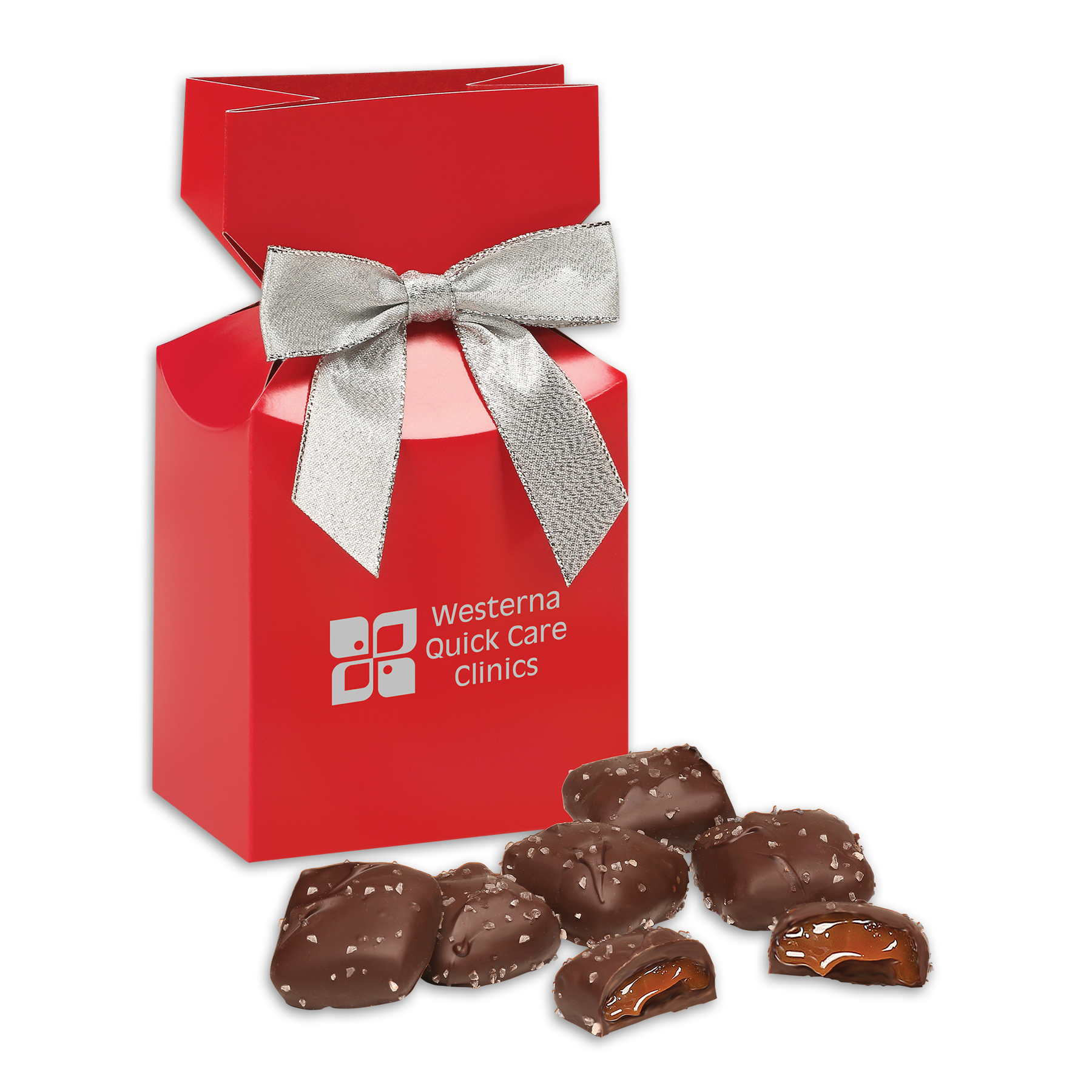 Red Gift Box w/Chocolate Sea Salt Caramels 1