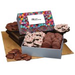 Peppermint Bark & Pecan Clusters in Gift Box with Triangles Sleeve 1 Peppermint Bark & Pecan Clusters in Gift Box with Triangles Sleeve 1