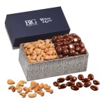 Navy & Silver Gift Box w/Chocolate Almonds & Cashews 1 Navy & Silver Gift Box w/Chocolate Almonds & Cashews 1
