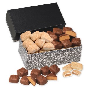 Churro Toffee & Peanut Butter Meltaways in Black & Silver Gift Box 2 Churro Toffee & Peanut Butter Meltaways in Black & Silver Gift Box 2