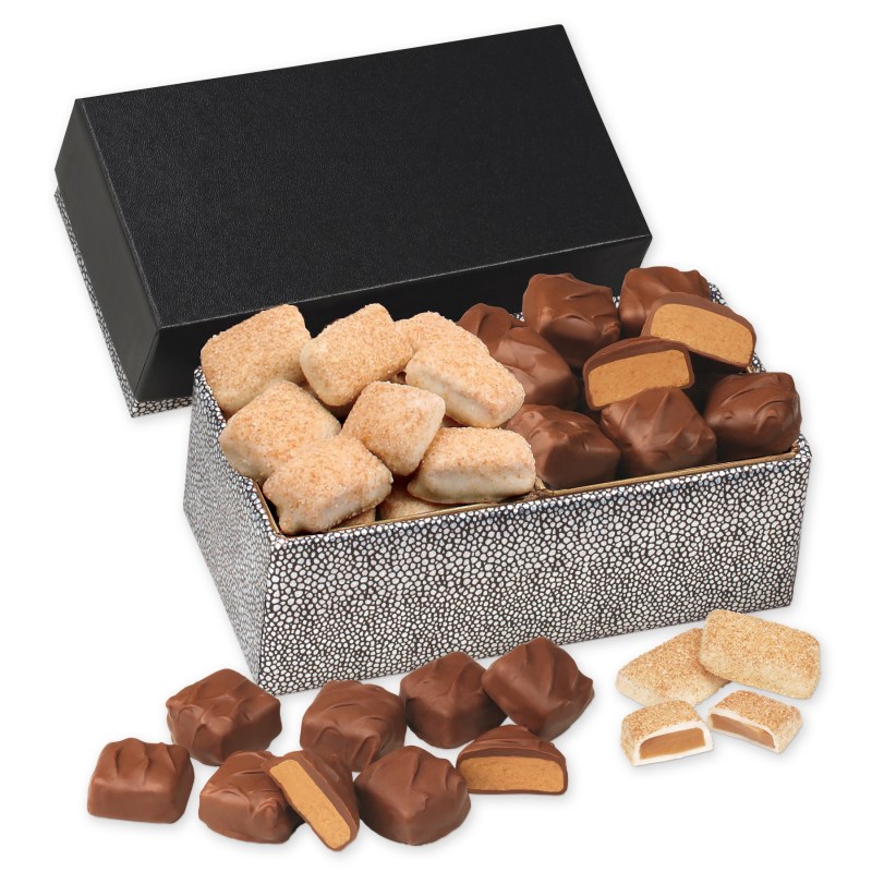 Churro Toffee & Peanut Butter Meltaways in Black & Silver Gift Box 2 Churro Toffee & Peanut Butter Meltaways in Black & Silver Gift Box 2