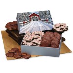 Peppermint Bark & Pecan Clusters in Gift Box with Snow-covered Bridge Sleeve 2 Peppermint Bark & Pecan Clusters in Gift Box with Snow-covered Bridge Sleeve 2