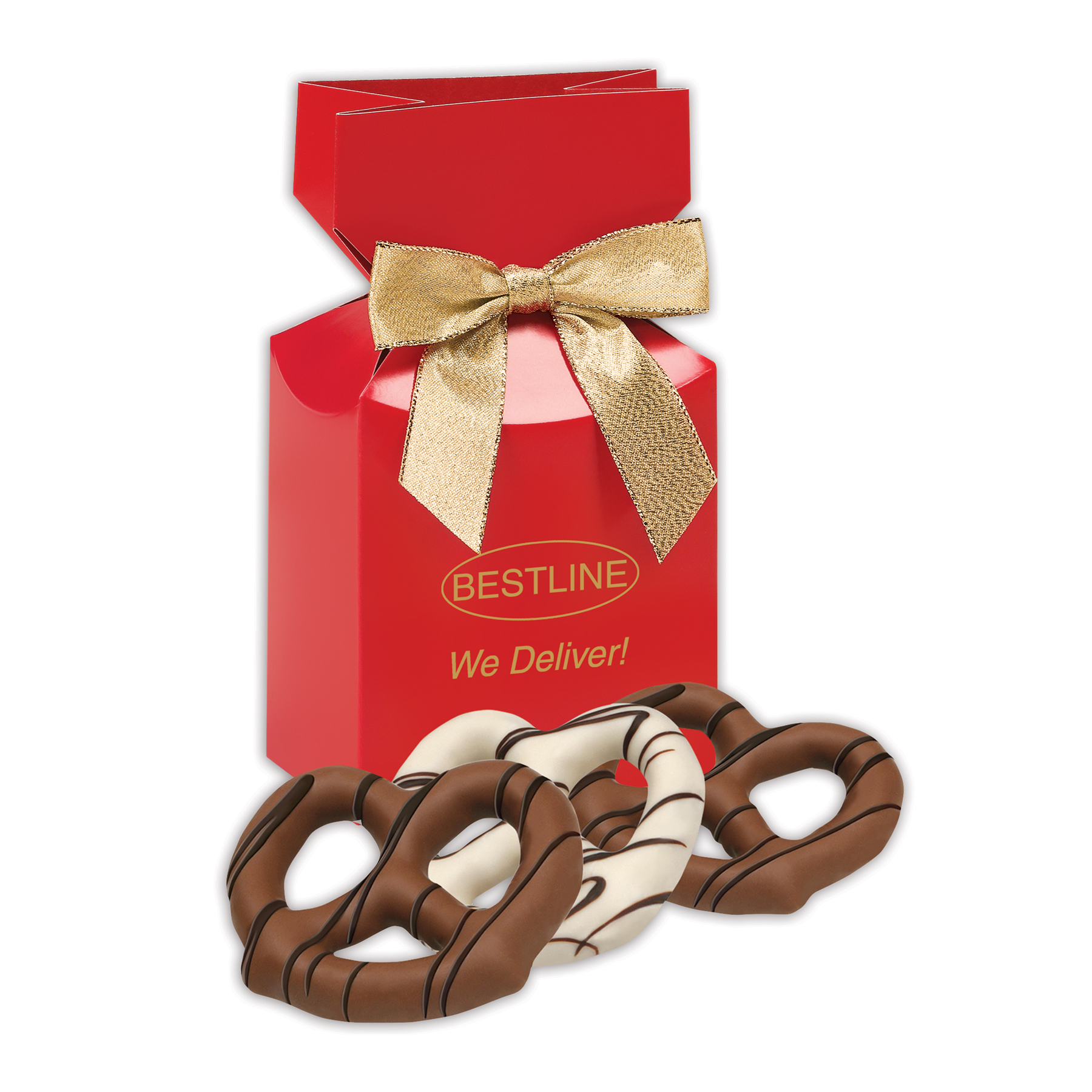 Red Premium Delights Gift Box w/Chocolate Covered Pretzels 1
