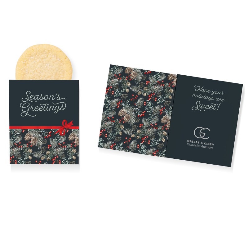 One Color Foil-Stamped Stock Pine Boughs & Berries Design Mini Sweeter Card with Single Sugar Cookie 1 One Color Foil-Stamped Stock Pine Boughs & Berries Design Mini Sweeter Card with Single Sugar Cookie 1