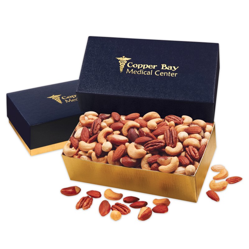 Navy & Gold Gift Box w/Deluxe Mixed Nuts 1 Navy & Gold Gift Box w/Deluxe Mixed Nuts 1