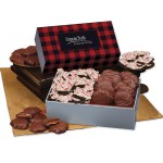 Peppermint Bark & Pecan Clusters in Gift Box with Red & Black Plaid Sleeve 1 Peppermint Bark & Pecan Clusters in Gift Box with Red & Black Plaid Sleeve 1