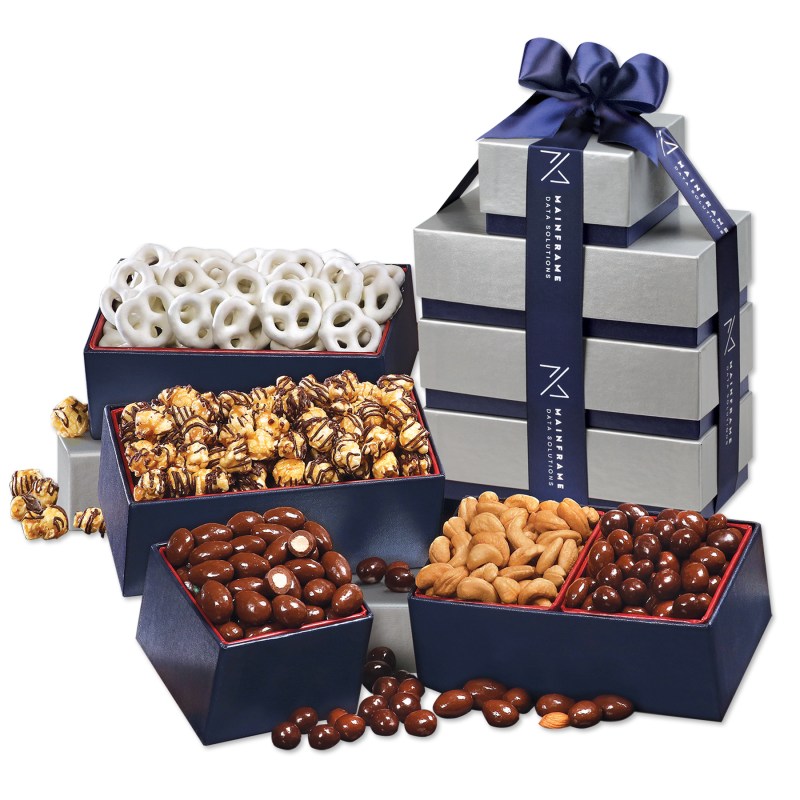Silver & Navy Tower of Treats 1 Silver & Navy Tower of Treats 1