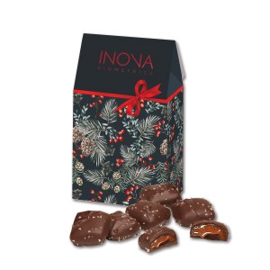 Pine Boughs & Berries Gable Top Gift Box w/Chocolate Sea Salt Caramels 1 Pine Boughs & Berries Gable Top Gift Box w/Chocolate Sea Salt Caramels 1