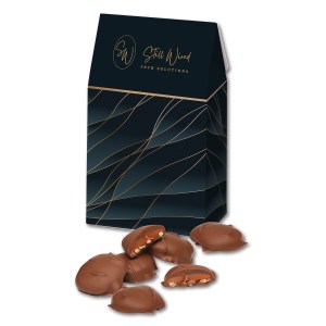 Navy & Gold Gable Top Gift Box w/Caramel Pecan Clusters 1 Navy & Gold Gable Top Gift Box w/Caramel Pecan Clusters 1