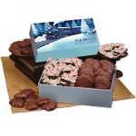 Peppermint Bark & Pecan Clusters in Gift Box with Holiday Train Sleeve 1 Peppermint Bark & Pecan Clusters in Gift Box with Holiday Train Sleeve 1