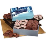 Peppermint Bark & Pecan Clusters in Gift Box with Holiday Train Sleeve 2 Peppermint Bark & Pecan Clusters in Gift Box with Holiday Train Sleeve 2