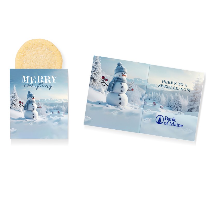 One Color Foil-Stamped Stock Snowman Design Mini Sweeter Card with Single Sugar Cookie 1 One Color Foil-Stamped Stock Snowman Design Mini Sweeter Card with Single Sugar Cookie 1