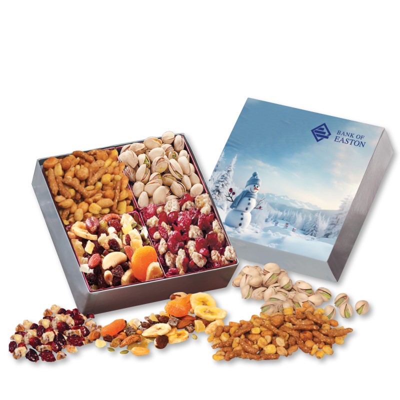 Gift Box with Gourmet Treats with Blue Snowman Sleeve 1 Gift Box with Gourmet Treats with Blue Snowman Sleeve 1