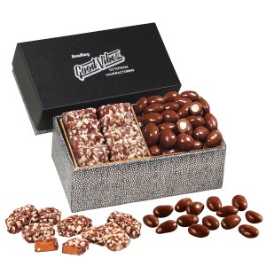 Black & Silver Gift Box w/Chocolate Almonds & Toffee 1 Black & Silver Gift Box w/Chocolate Almonds & Toffee 1