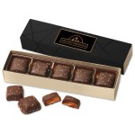 Chocolate Sea Salt Caramels Flight with Black Geometric Wrap 1 Chocolate Sea Salt Caramels Flight with Black Geometric Wrap 1