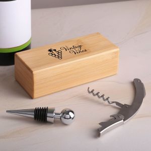 2 Piece Bamboo Wine Opener Set w/Magnetic Closure 1 2 Piece Bamboo Wine Opener Set w/Magnetic Closure 1
