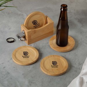 Bamboo Coaster Set w/ Bottle Opener 1 Bamboo Coaster Set w/ Bottle Opener 1