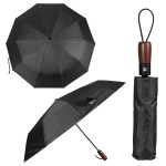 40'' Arc Gem Wooden Handle Automatic Umbrella - Black 40'' Arc Gem Wooden Handle Automatic Umbrella - Black
