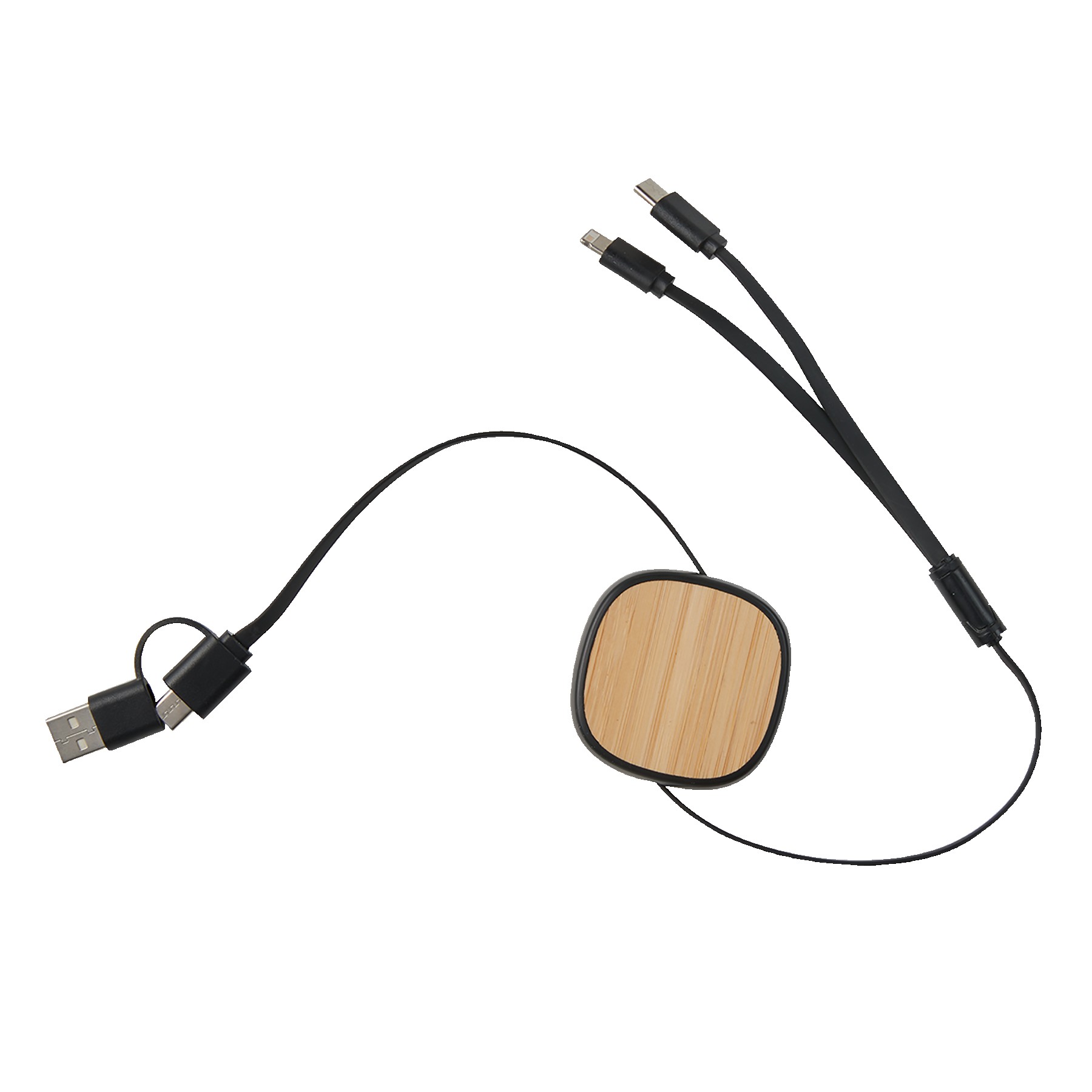 Dual Input 3-IN-1 Bamboo Retractable Cable 1