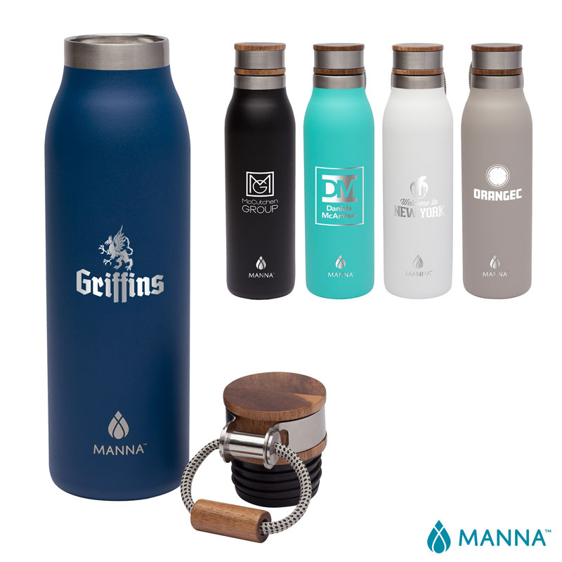 Manna 18 oz. Ascend Stainless Steel Water Bottle w/ Acacia Lid 1